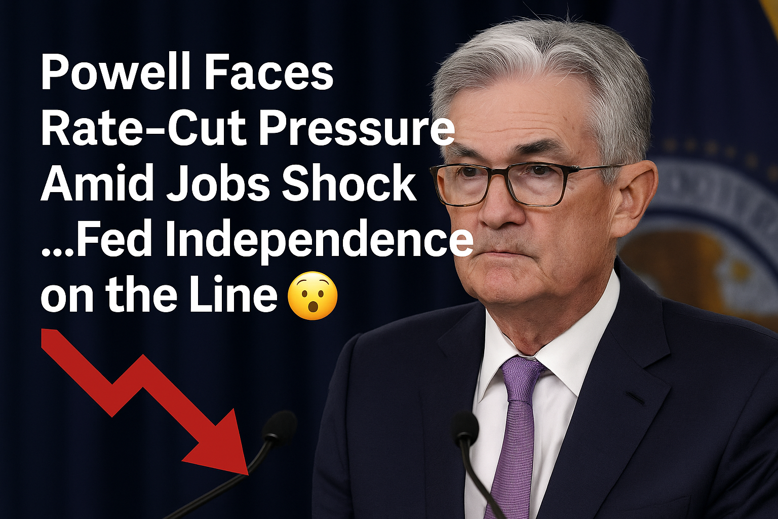 Powell Faces Rate-Cut Pressure Amid Jobs Shock…Fed Independence on the Line 😮